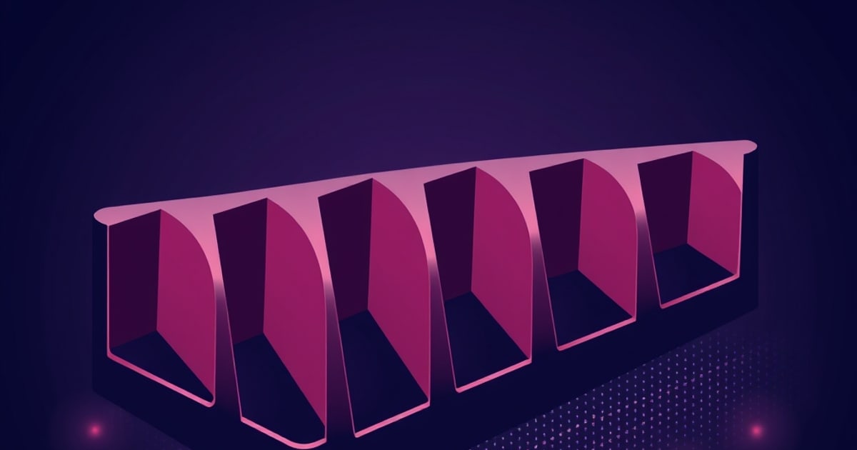 Flat isometric illustration of a long pink panel divided by thin fins into a row of six open wells, each cut to a visibly different depth, on a dark backdrop.